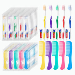Bulk 50-pack disposable travel hygiene kits with toothbrush, toothpaste, and comb