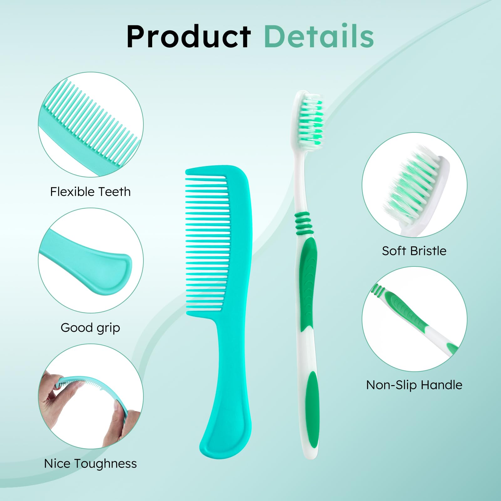 Assorted colors toothbrushes in travel kits: green, red, yellow, blue, purple