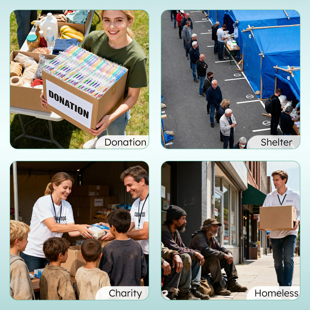 Charity donation of travel hygiene kits for shelters and camping