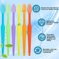Disposable travel toothbrush with orange handle and decorative dots