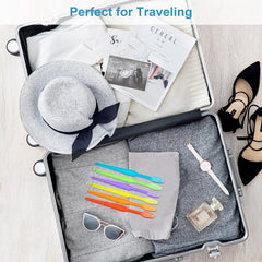 Disposable travel toothbrush with yellow handle and decorative dots