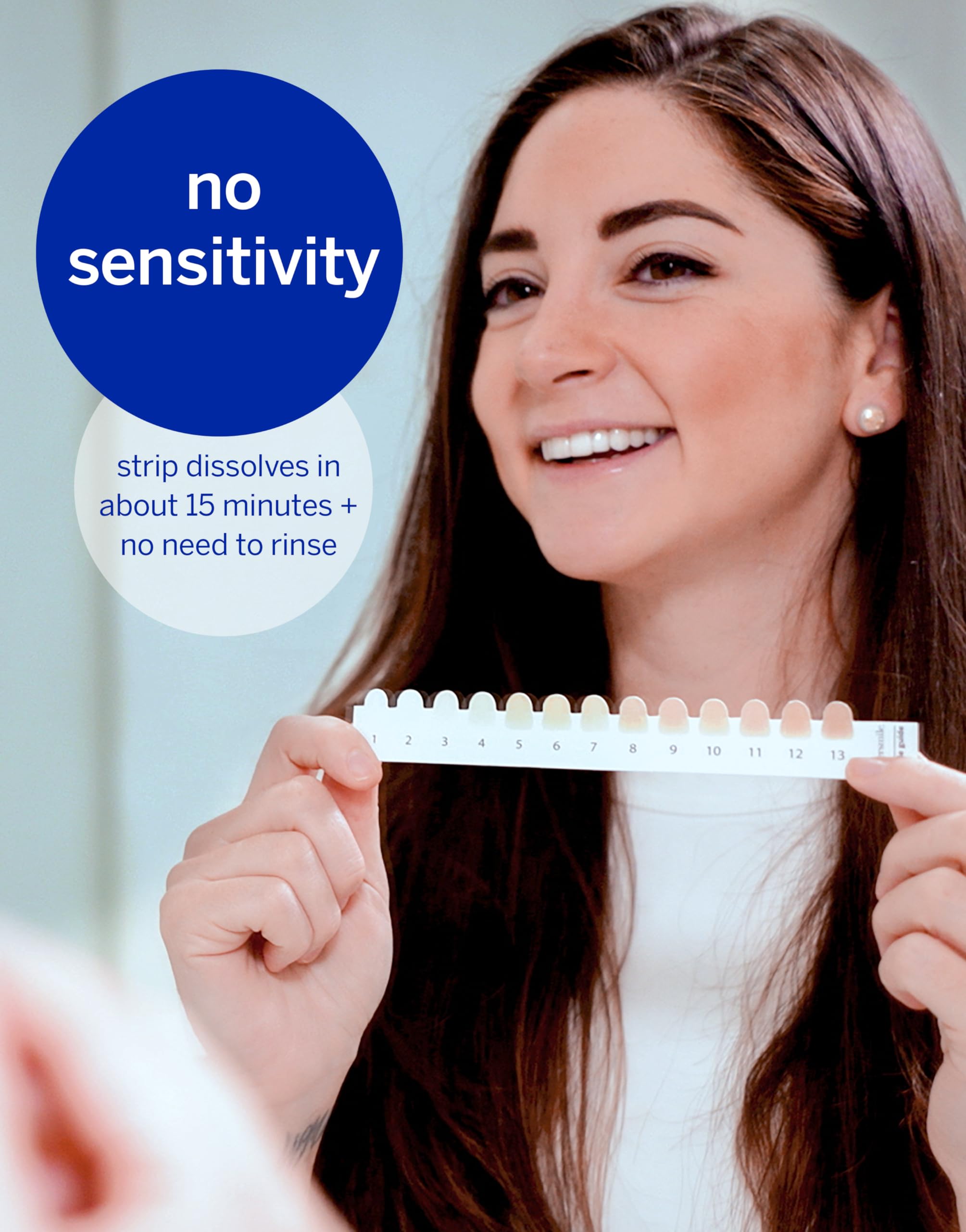 No-mess dissolving whitening strips being applied