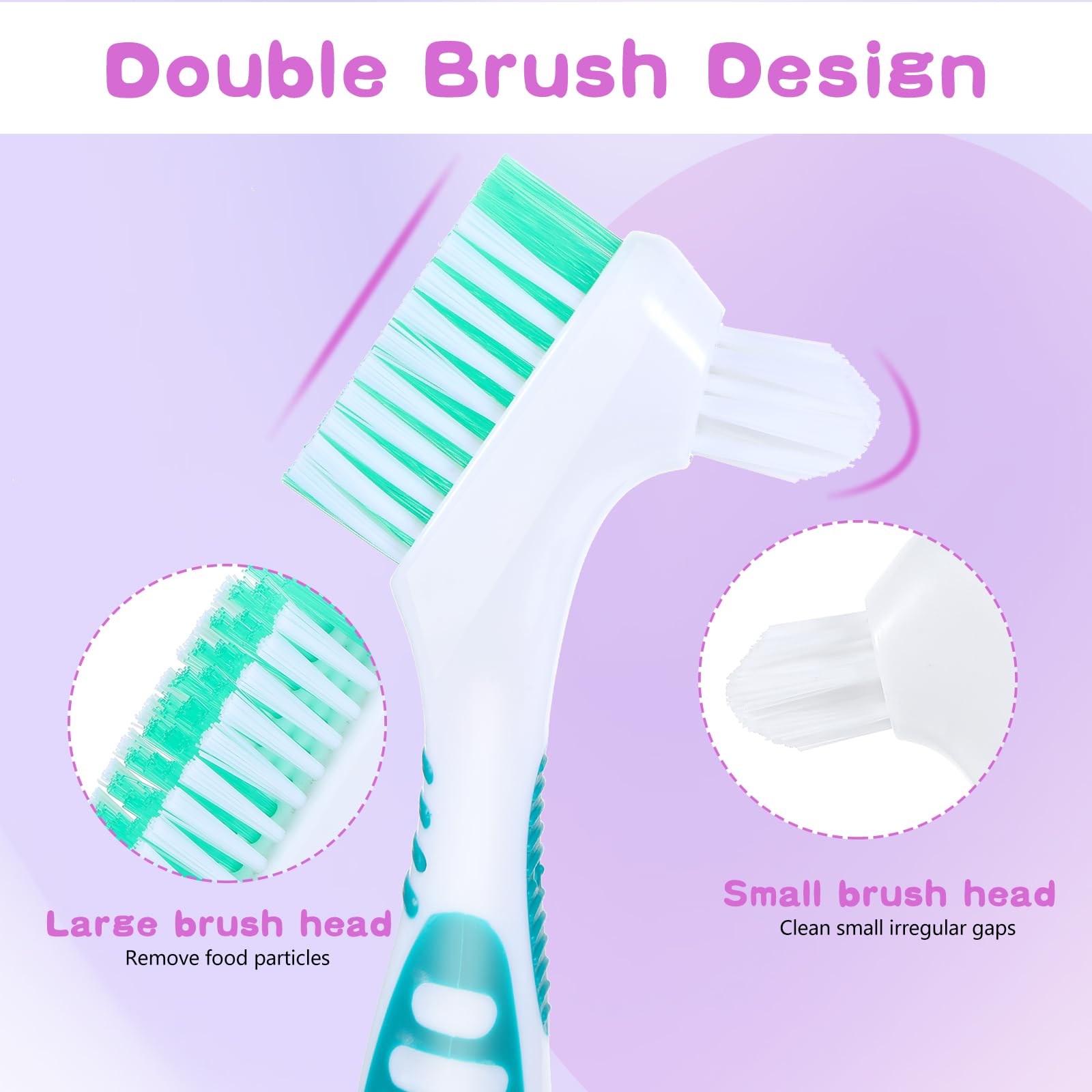 Ergonomic no-slip handle on dentures cleaning brush