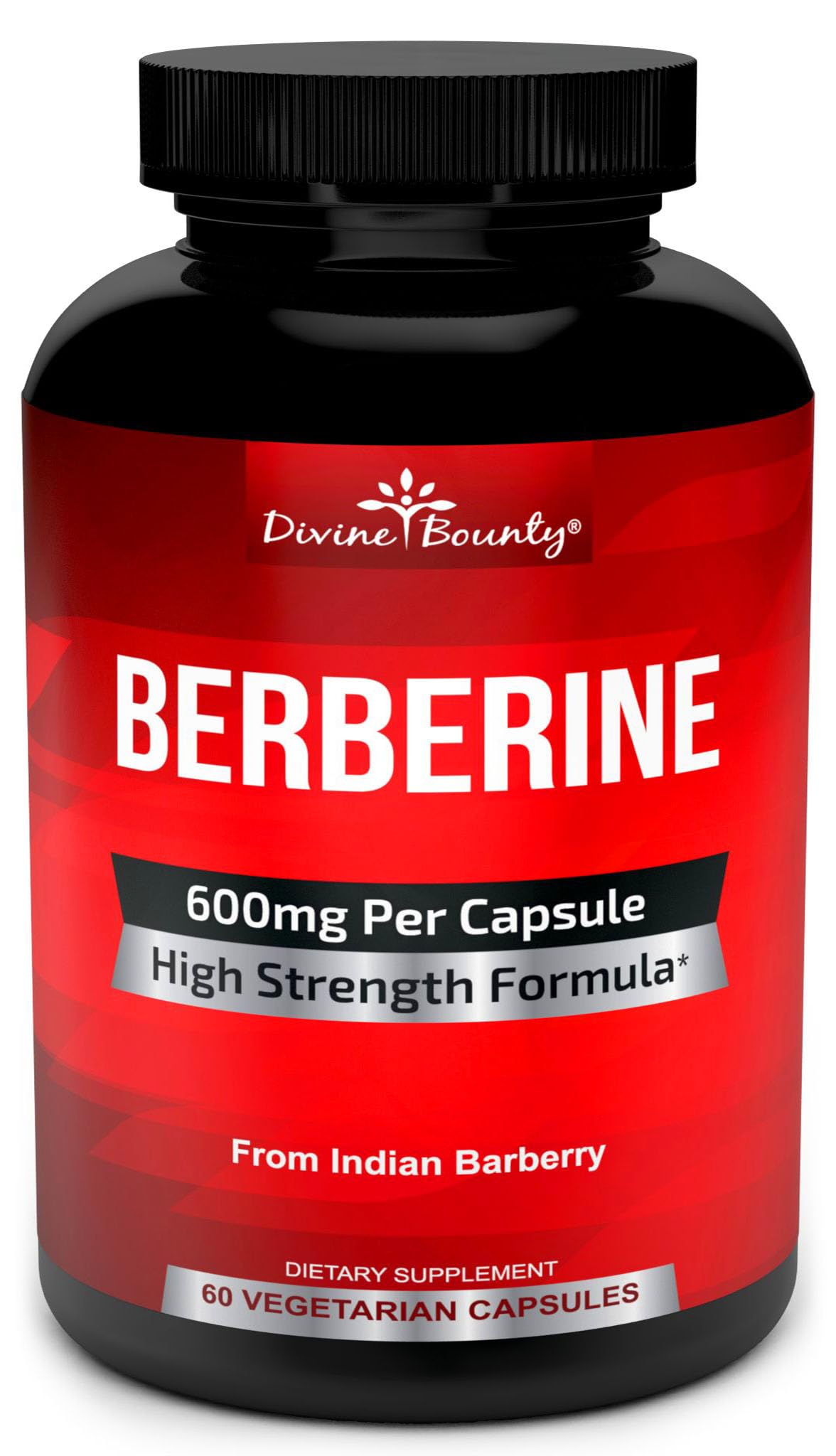 Divine Bounty Berberine Complex bottle showing 600mg per capsule