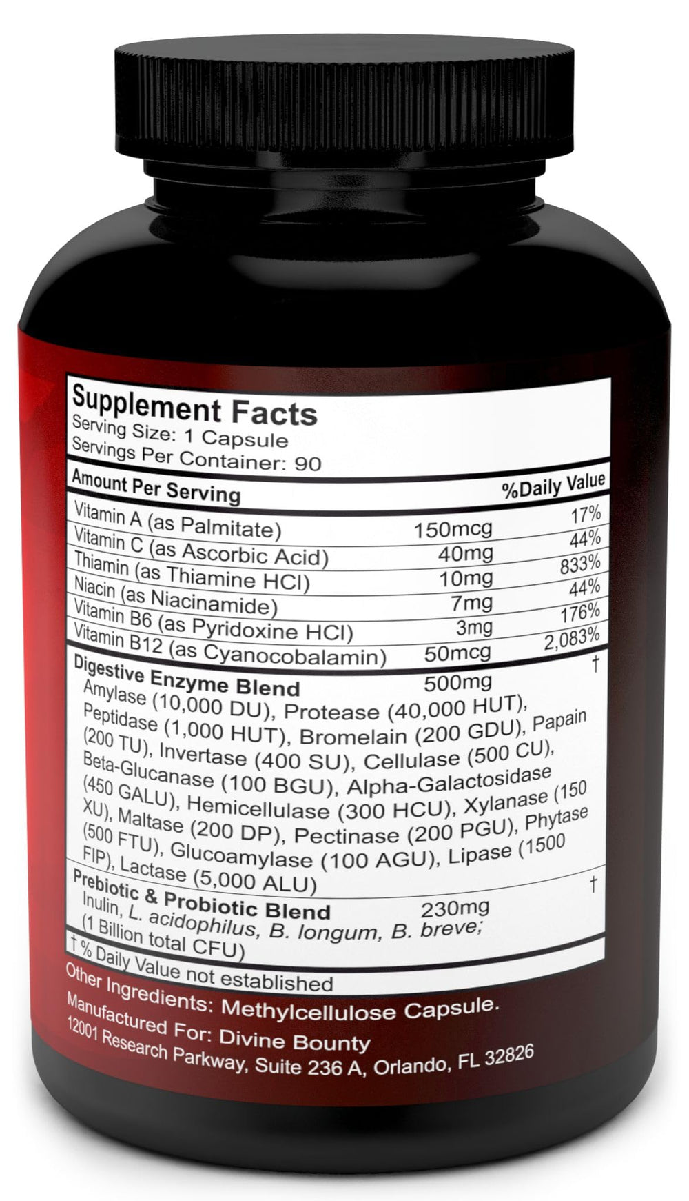 Close-up of enzyme ingredients including lipase and amylase