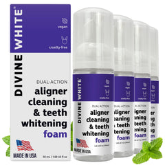 Divine White 2 in 1 Aligner Cleaner Foam bottle and packaging