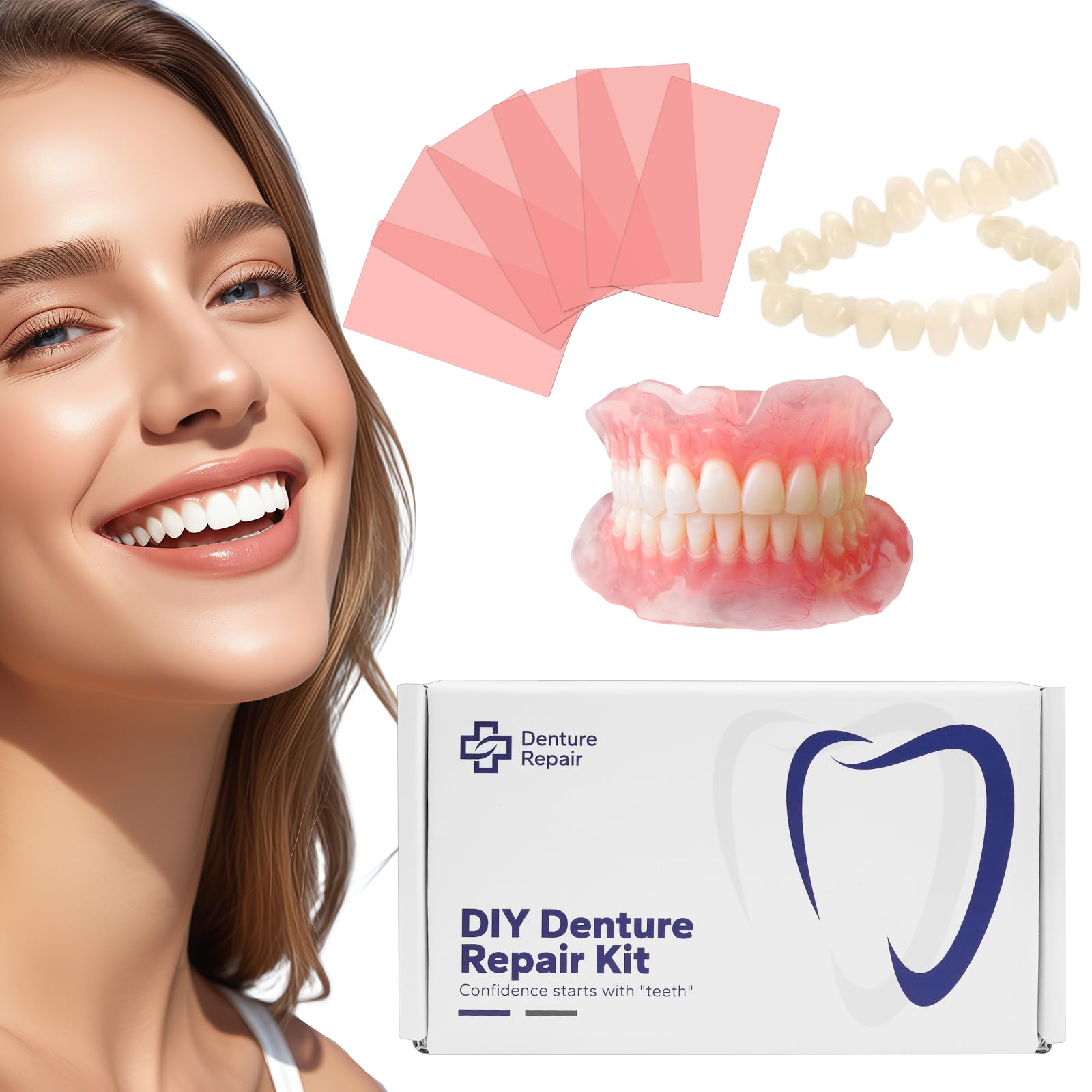 DIY Denture Kit components for top teeth and moldable material