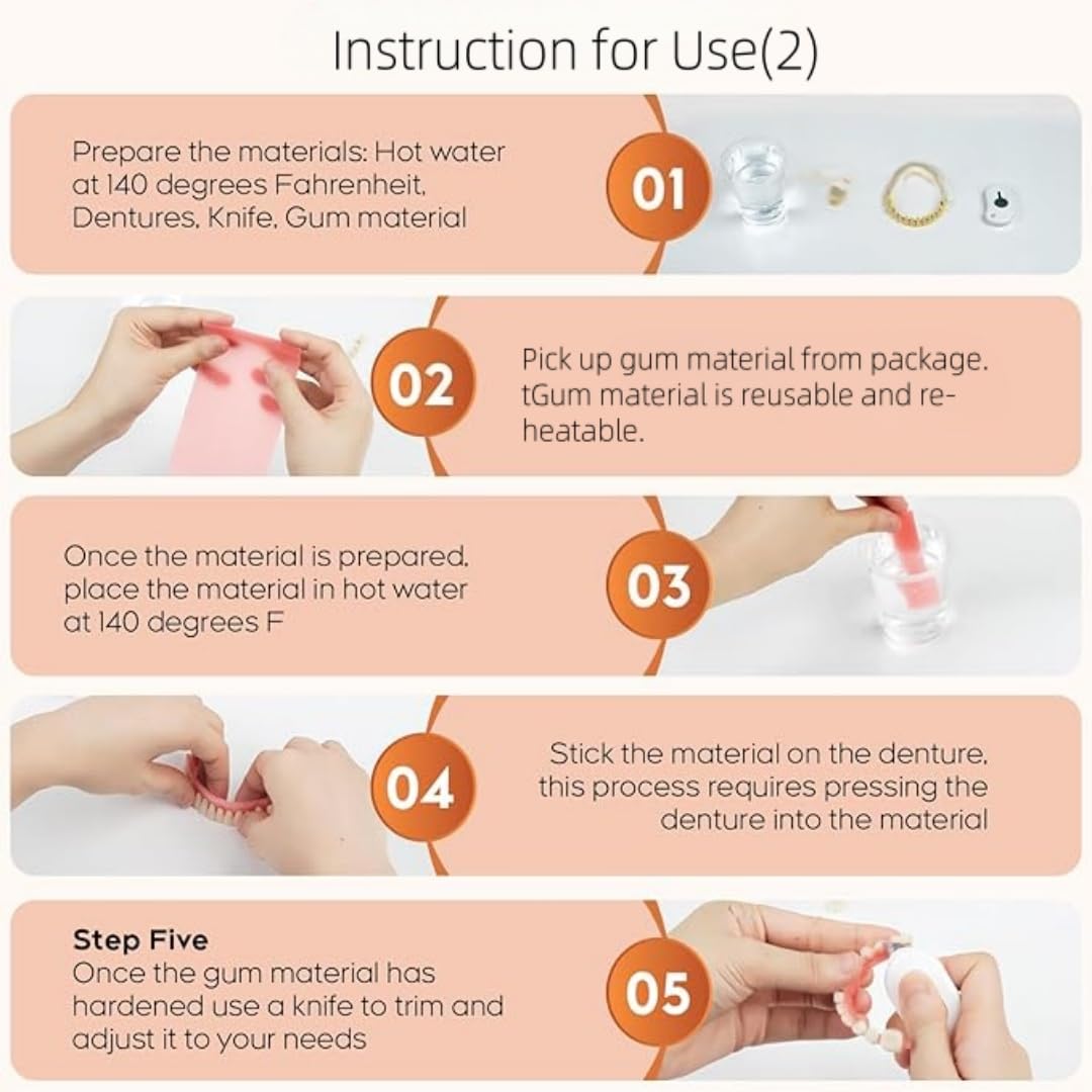 Packaging and contents of the 1-count denture veneers kit