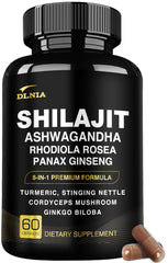 DLNIA 8-in-1 Shilajit bottle and capsules