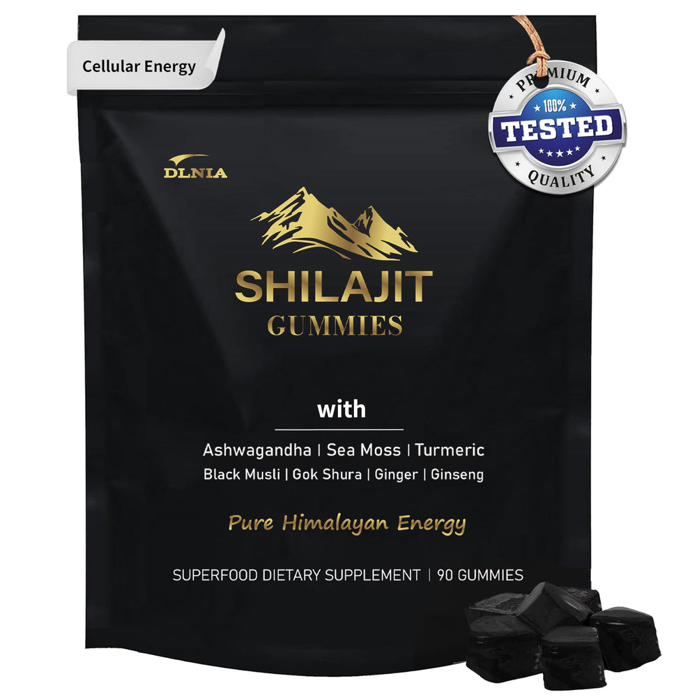DLNIA Shilajit Gummies front view with bottle