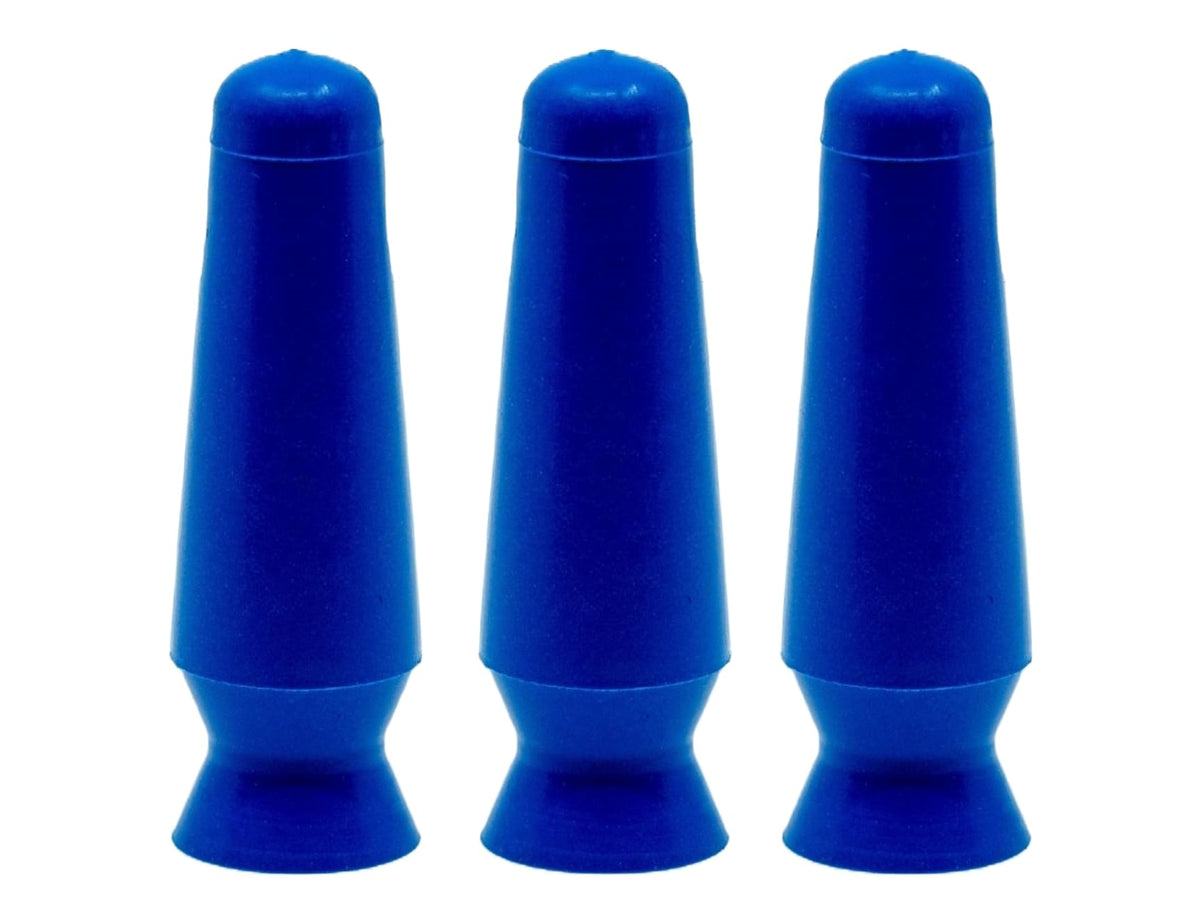 Front view of DMV Scleral Cup Large in cobalt blue with 3-pack packaging