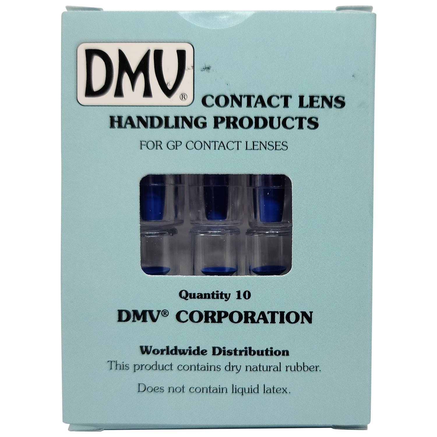 DMV Ultra Hard Contact Lens Remover in cobalt blue with clear storage tube