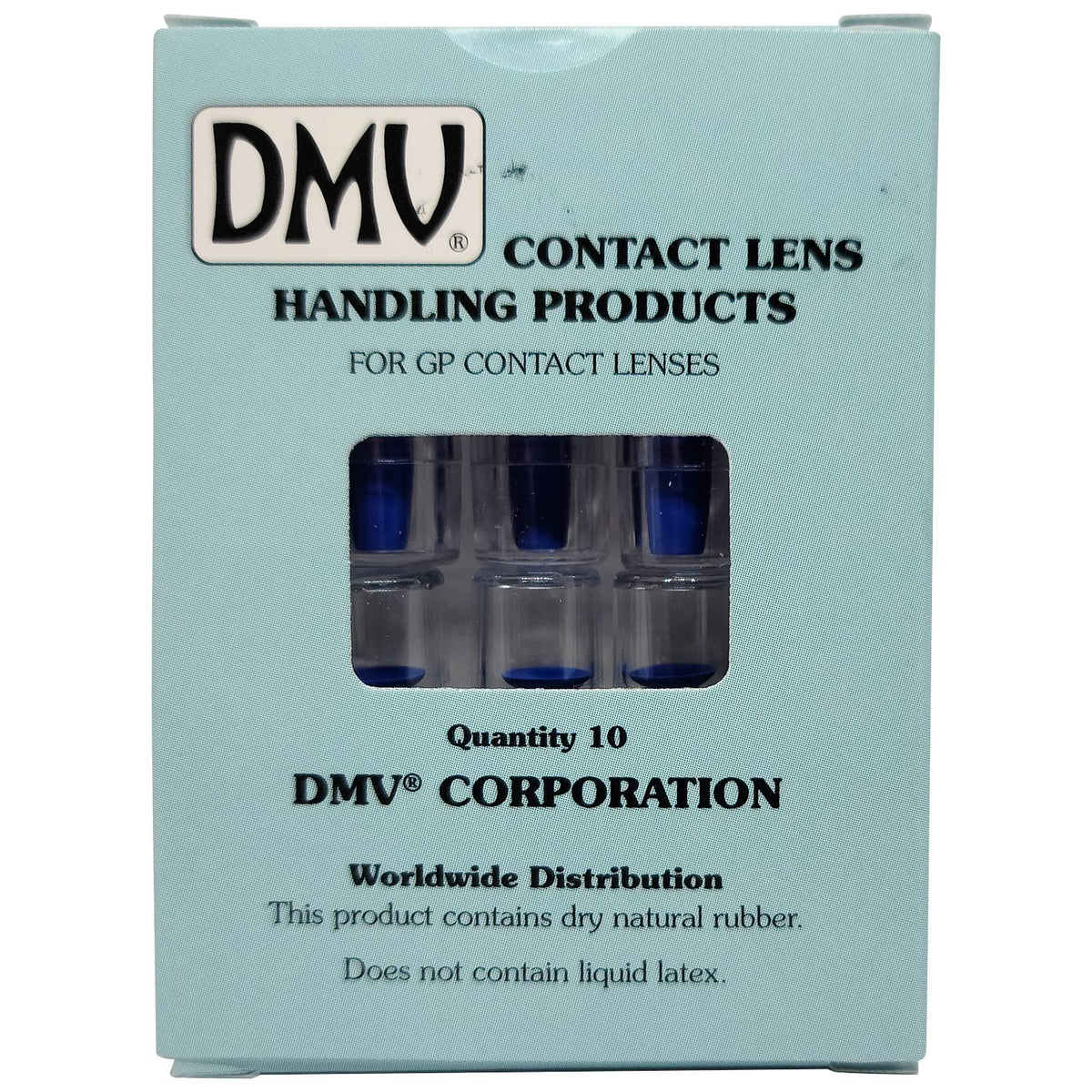 DMV Ultra Hard Contact Lens Remover in cobalt blue with clear storage tube