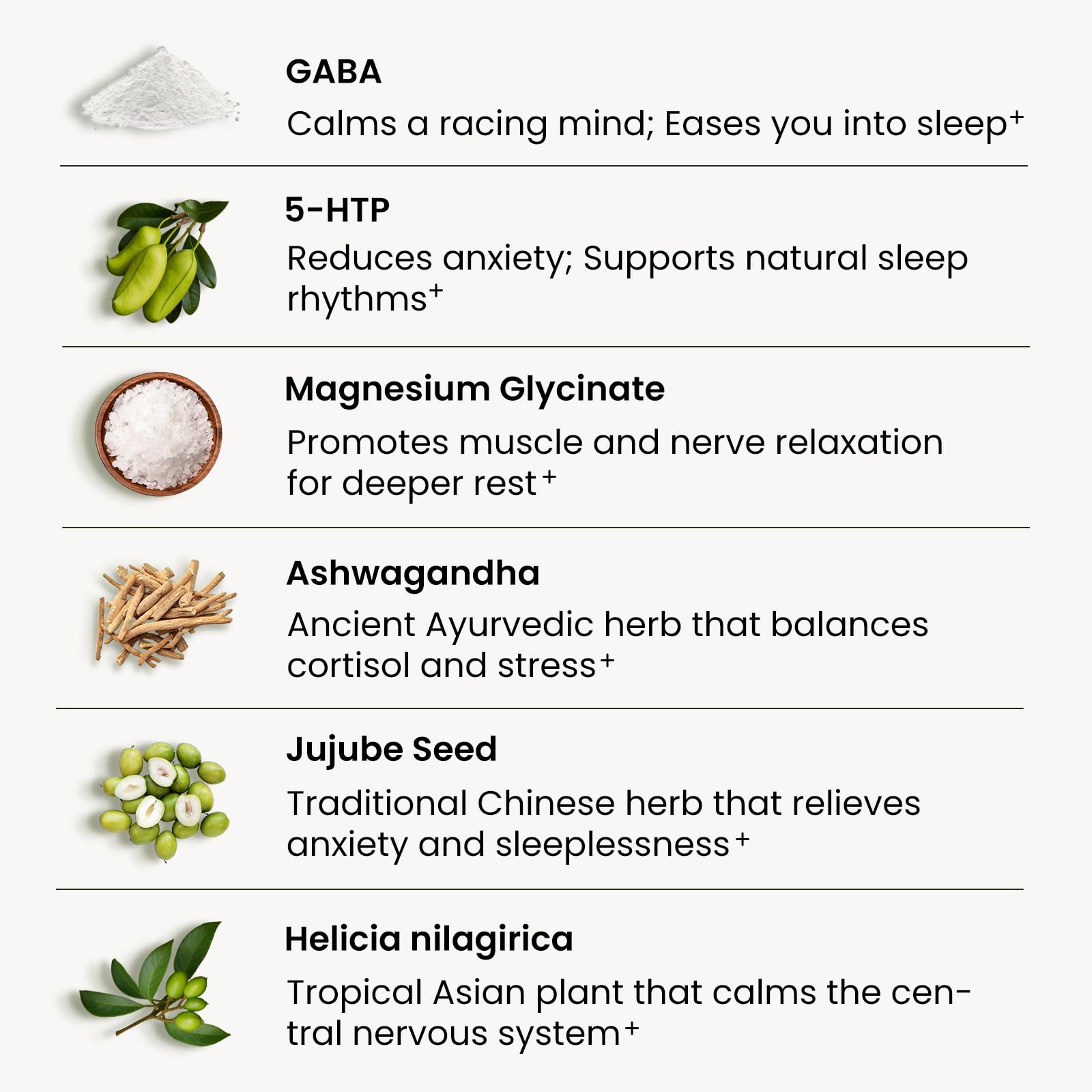Illustration of ashwagandha and jujube seeds with 5-HTP