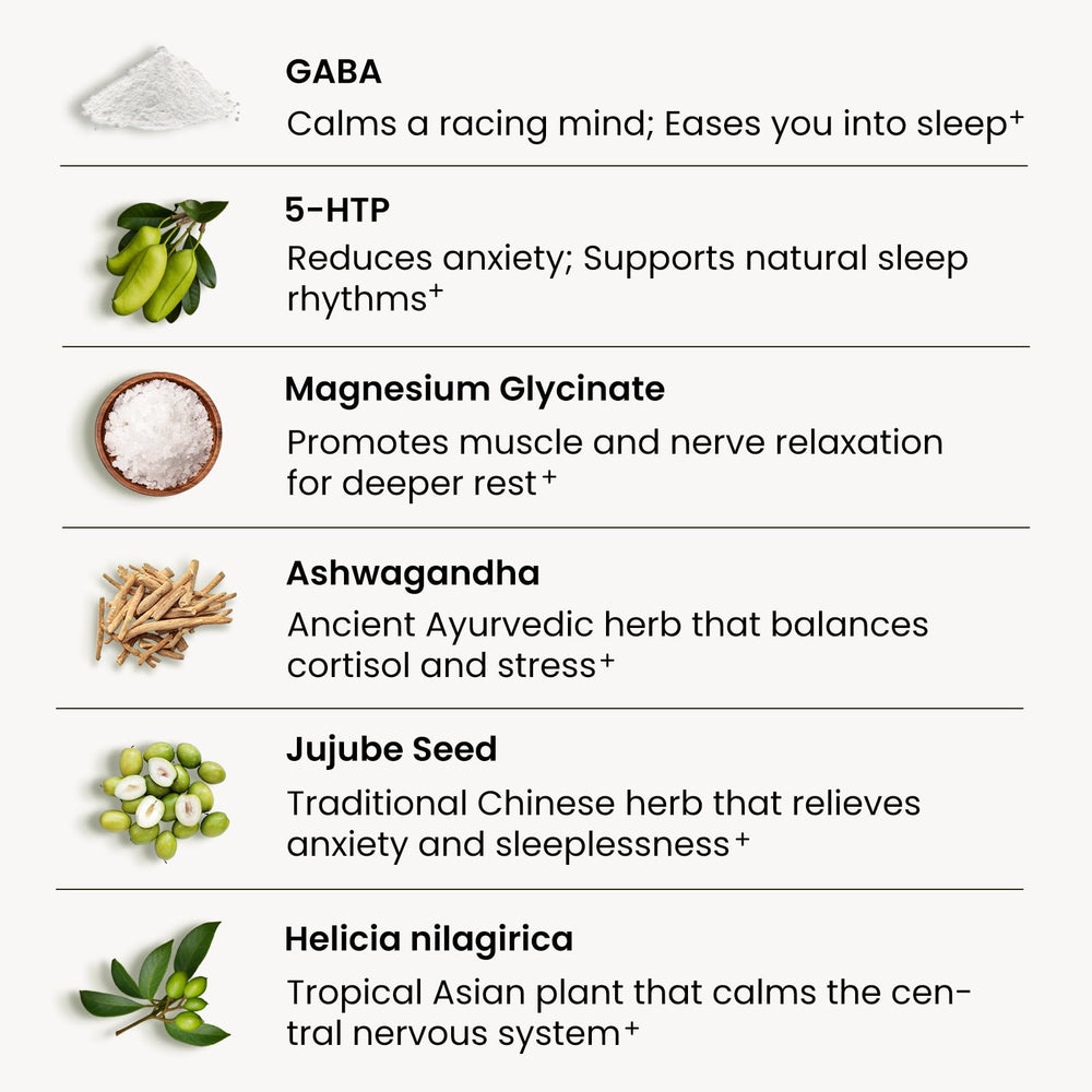 Illustration of ashwagandha and jujube seeds with 5-HTP