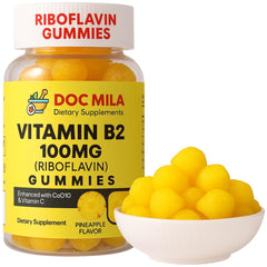 Doc Mila Vitamin B2 100mg gummy bottle close-up