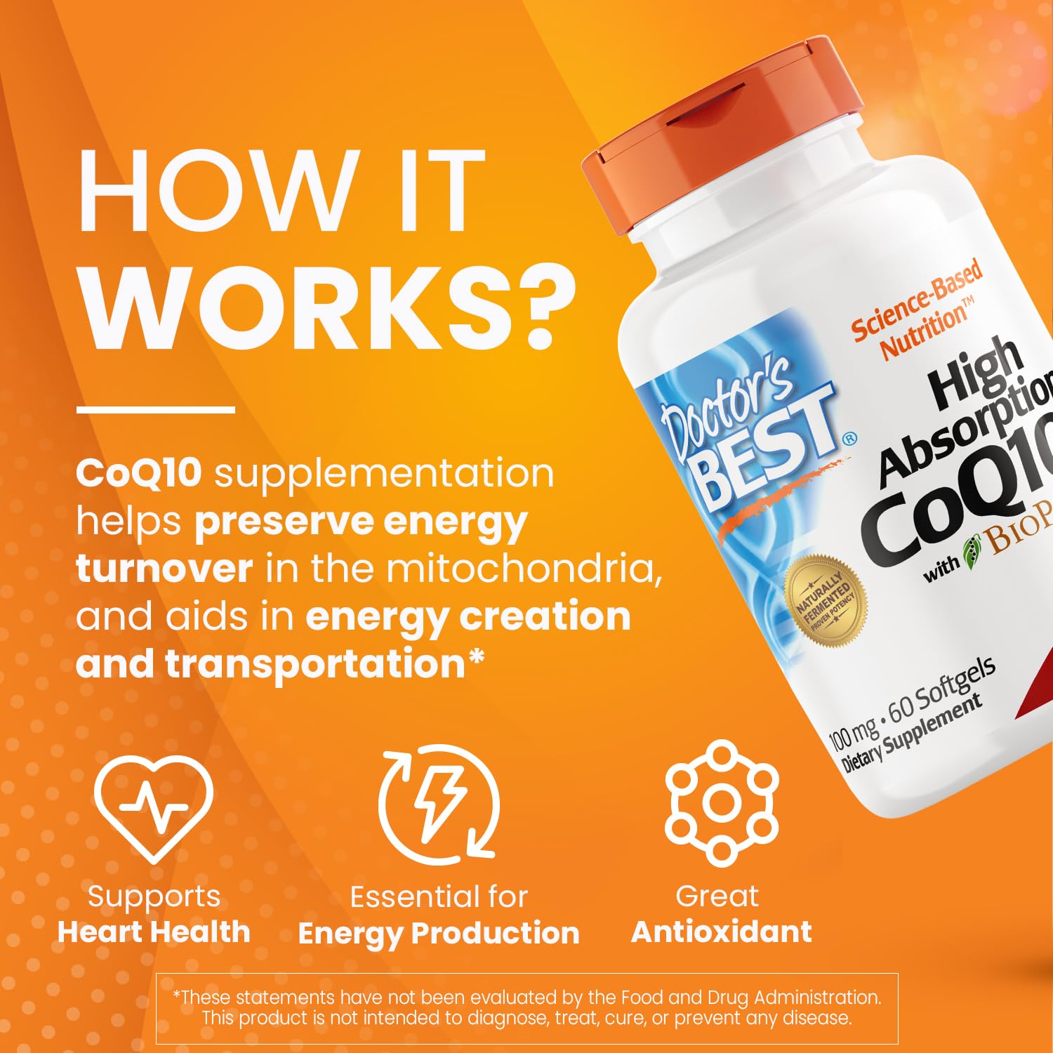 Gluten-free, naturally fermented CoQ10 supplement label
