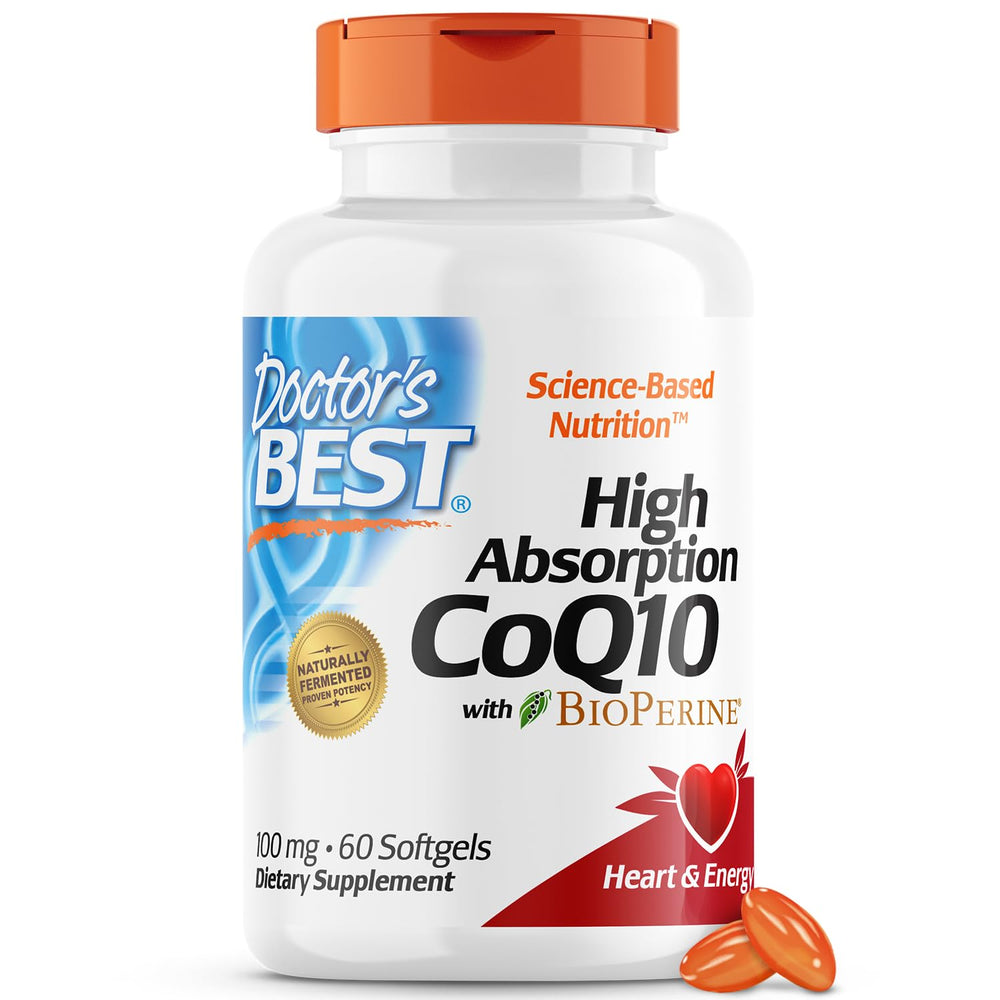 Bottle of Doctor's Best High Absorption CoQ10 with BioPerine softgels