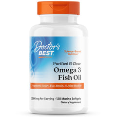 Doctor's Best purified and clear omega-3 fish oil bottle with 120 softgels