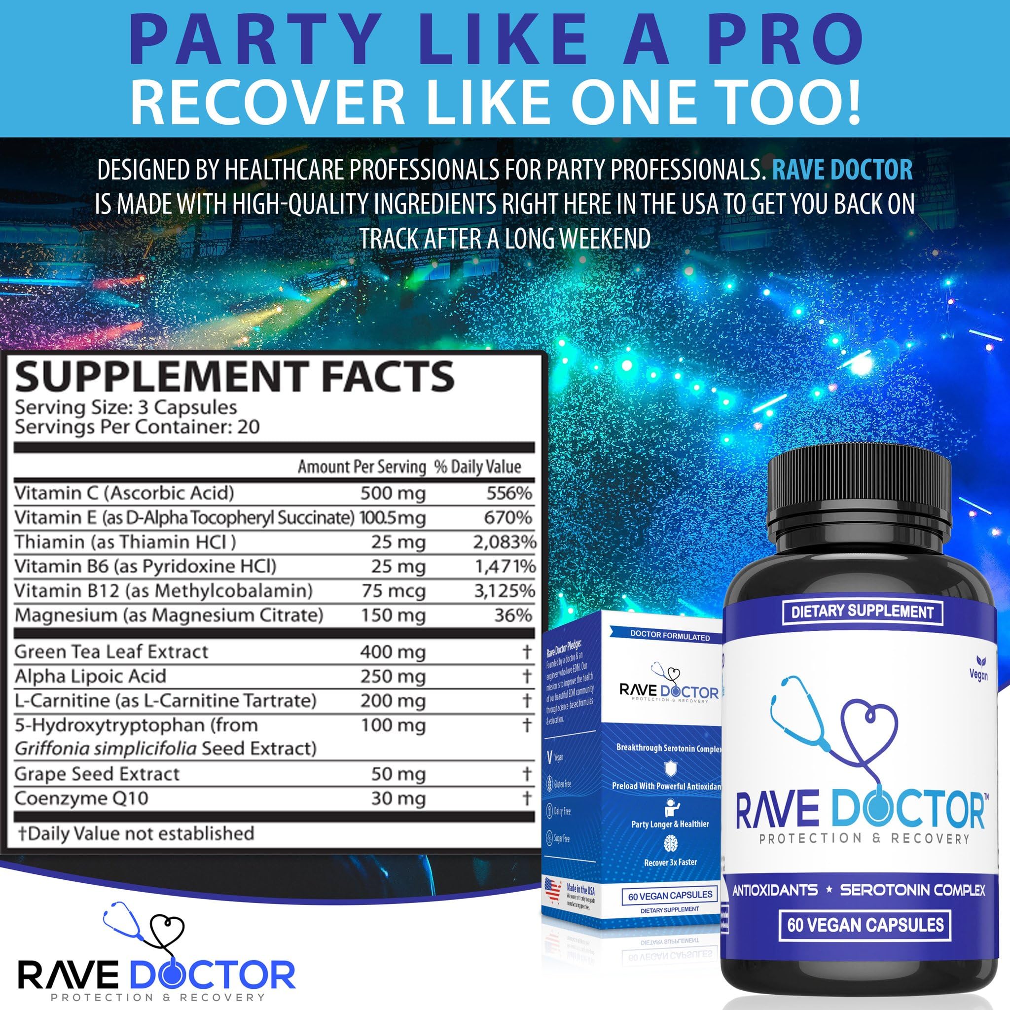Doctor-formulated rave supplement label