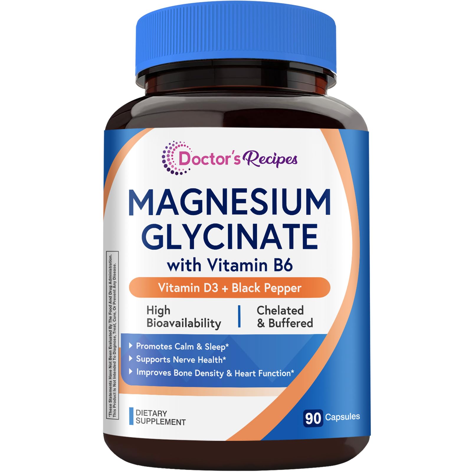 Front of Doctor’s Recipes Magnesium Glycinate 420mg bottle with B6 and D3