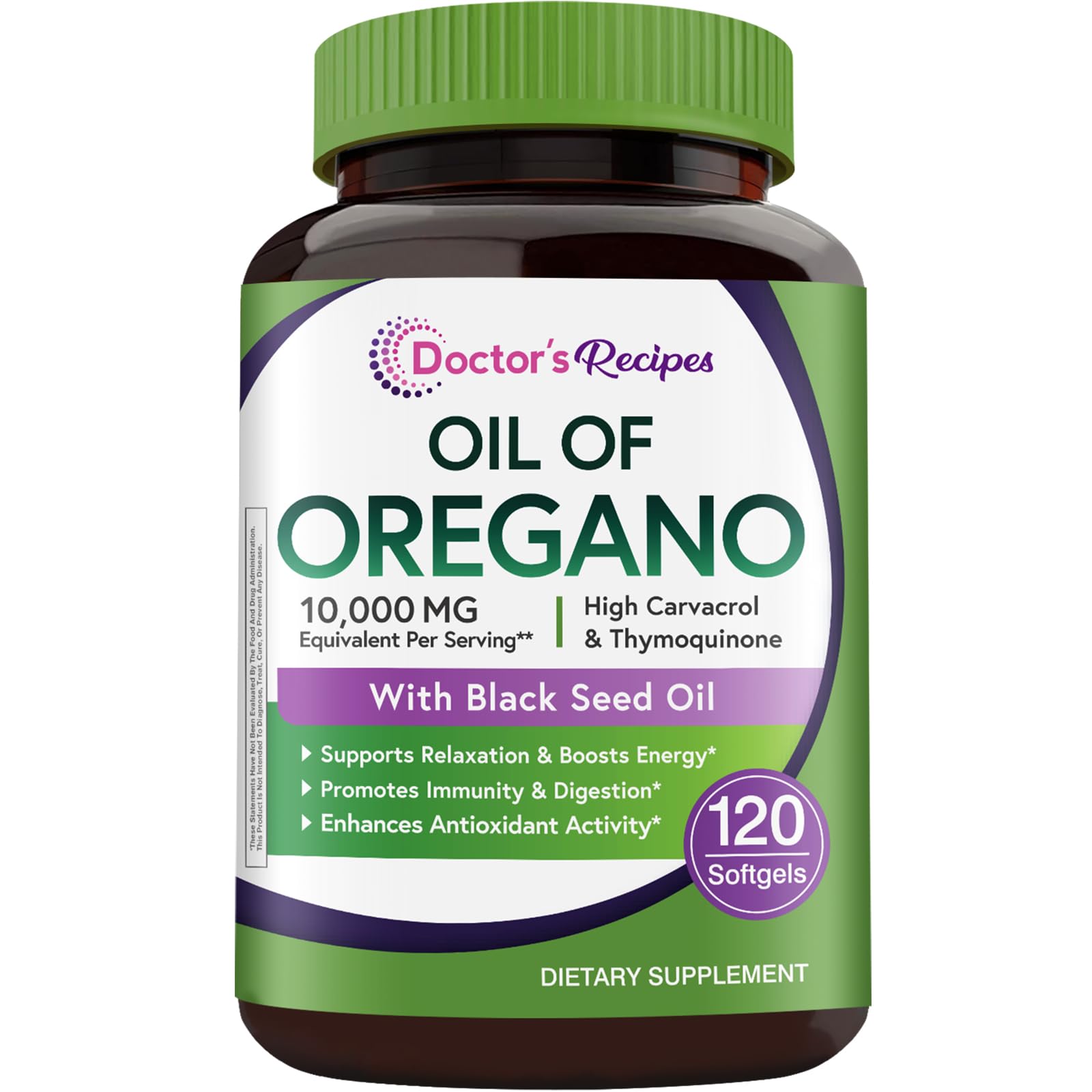 Bottle of Doctor's Recipes Oil of Oregano with Black Seed Oil - 120 softgels