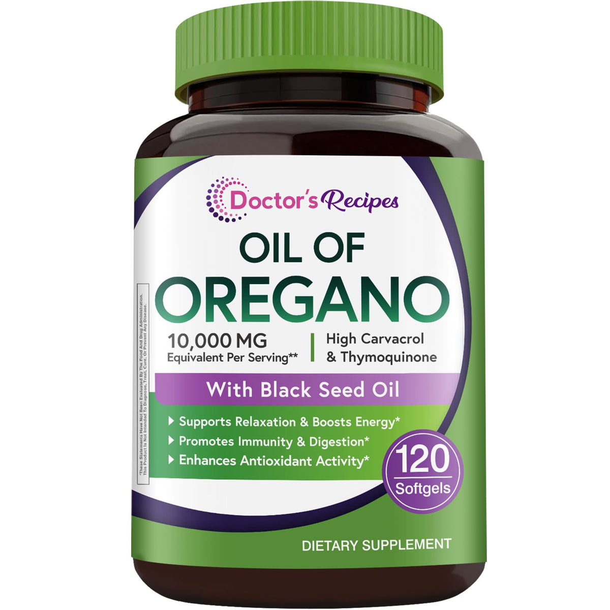Bottle of Doctor's Recipes Oil of Oregano with Black Seed Oil - 120 softgels