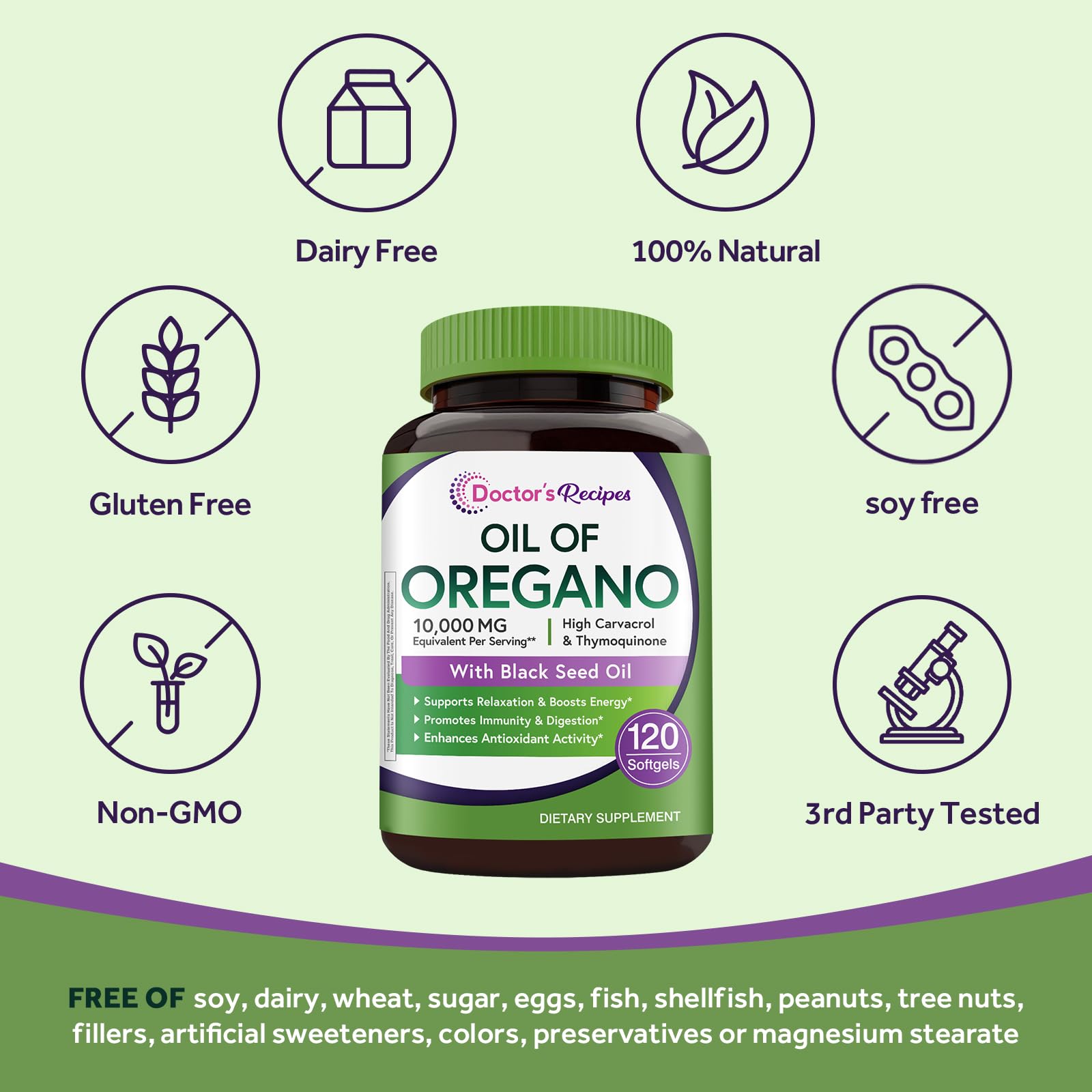 Supplement facts panel for Doctor's Recipes Oil of Oregano