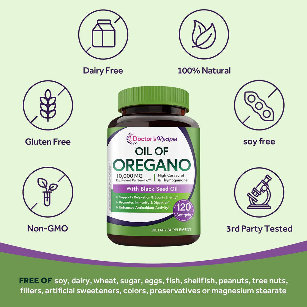 Supplement facts panel for Doctor's Recipes Oil of Oregano