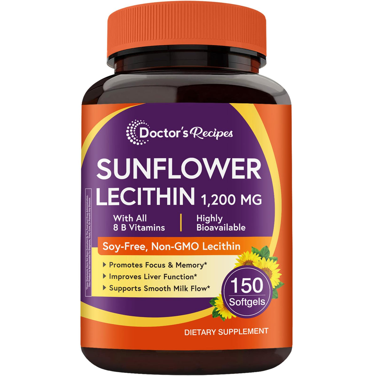 Doctor's Recipes Sunflower Lecithin 1200 mg bottle label