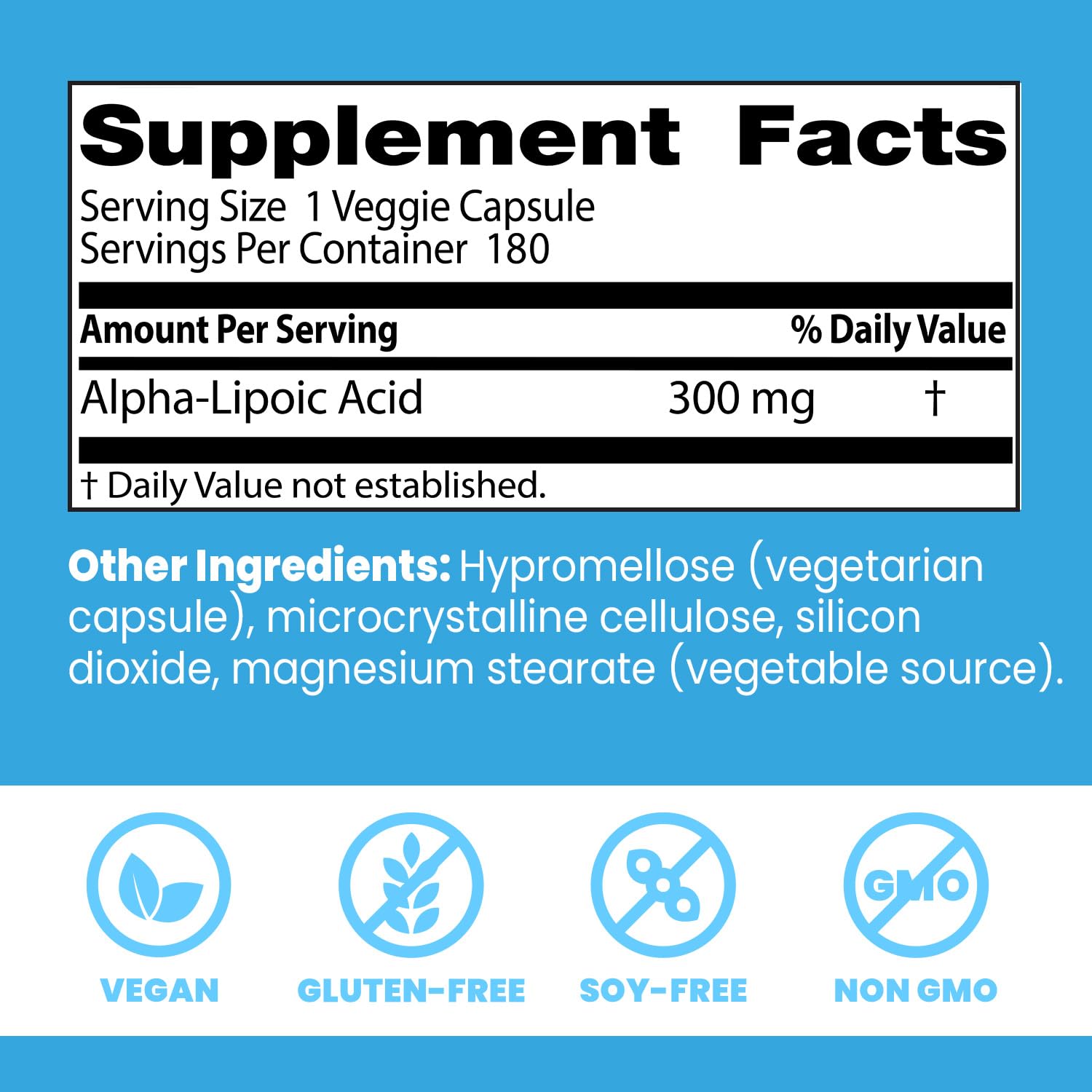 Close-up of Doctor's Best Alpha-Lipoic Acid 300 mg label
