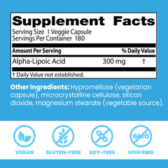 Close-up of Doctor's Best Alpha-Lipoic Acid 300 mg label
