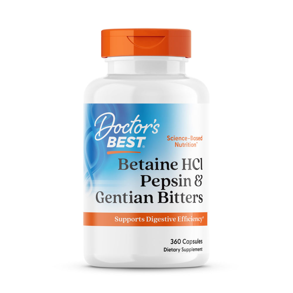 Bottle of Doctor's Best Betaine HCl Pepsin Gentian Bitters 360-count