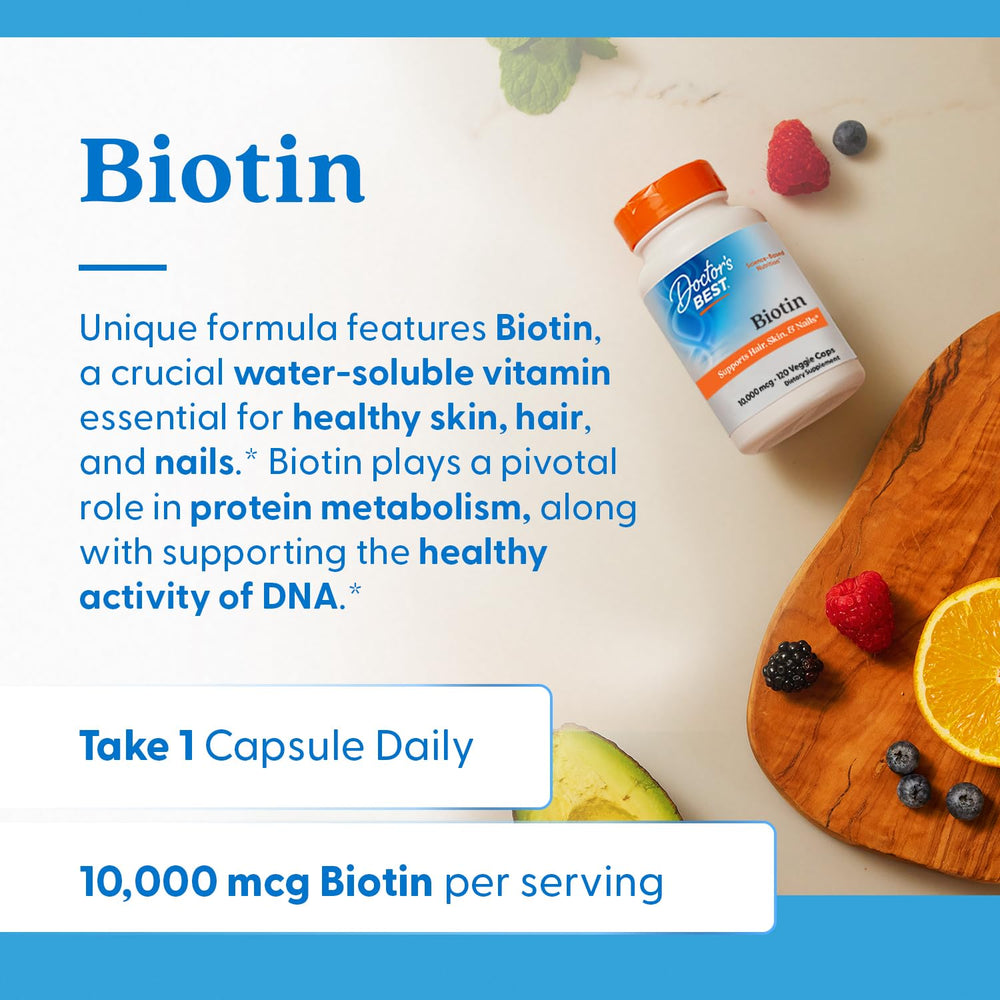 Label showing 10,000 mcg Biotin strength