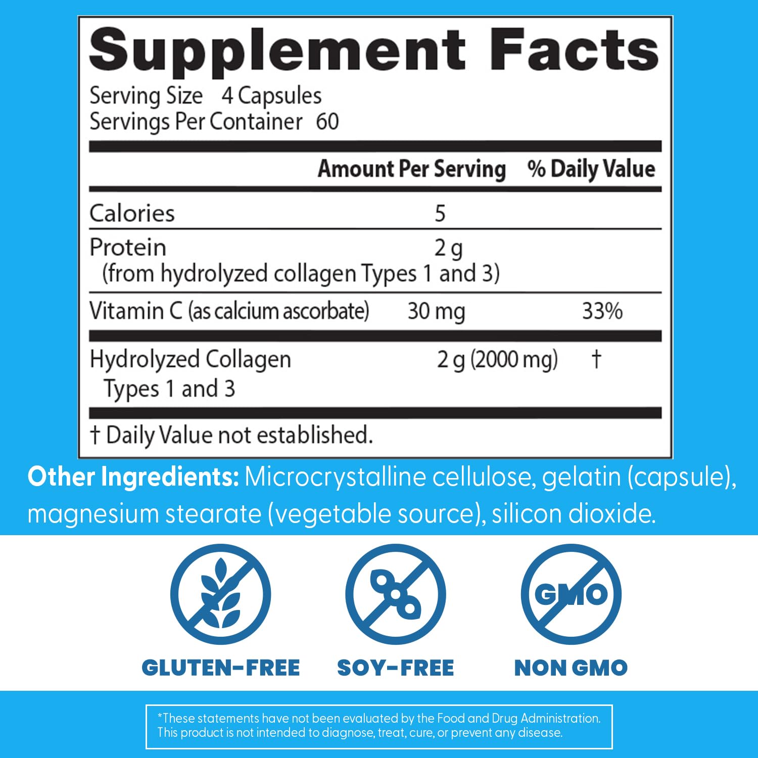 Doctor's Best Collagen Types 1 & 3 bottle back panel displaying ingredients and notes