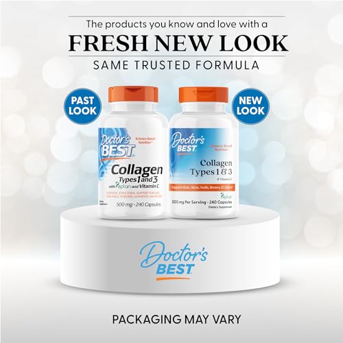 Doctor's Best Collagen Types 1 & 3 capsules close-up highlighting small peptides for absorption