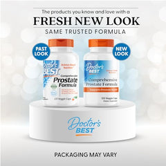 Doctors Best Comprehensive Prostate Formula bottle back lists ingredients with potential heart-supporting plant sterols.