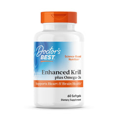Doctor's Best enhanced krill bottle with softgels for daily heart and brain support.