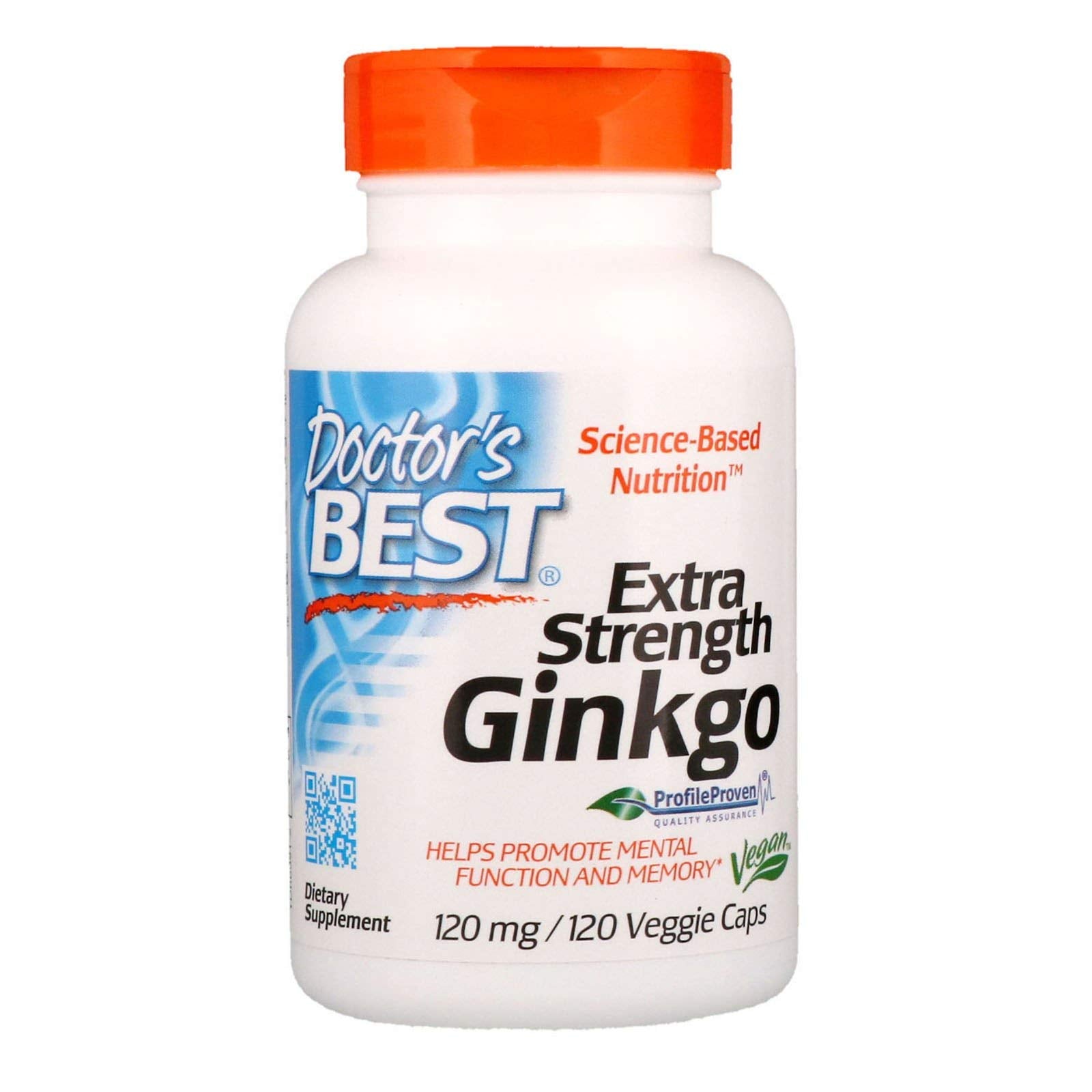 Front label view of Doctor's Best Extra Strength Ginkgo 120 mg Veggie Caps (Pack of 2)