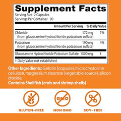Glucosamine product packaging highlighting Non-GMO, Gluten Free, Soy Free
