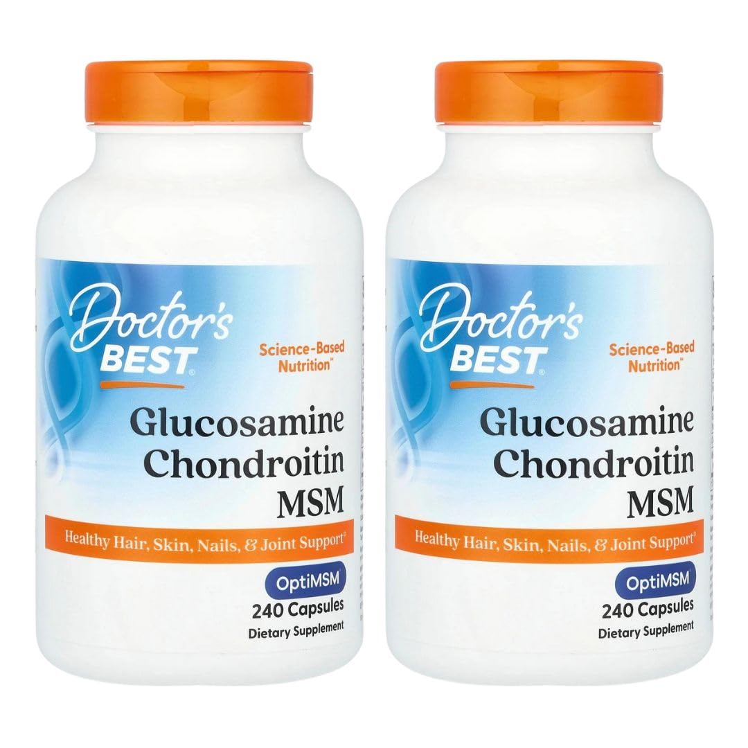 Doctor's Best Glucosamine Chondroitin MSM OptiMSM 240 Veggie Caps bottle—front view