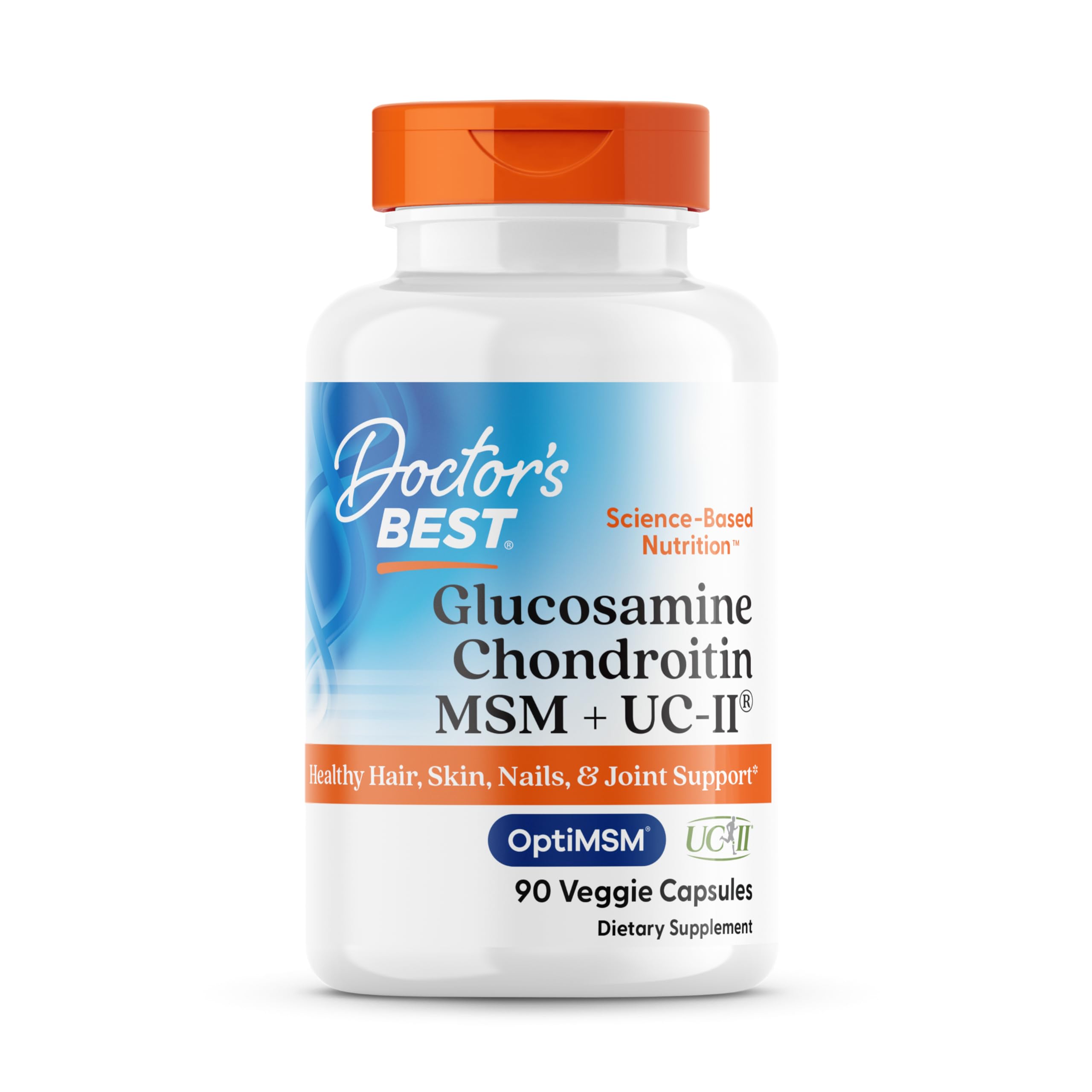 Bottle of Doctor's Best Glucosamine, Chondroitin, MSM, UCII