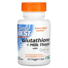 Bottle of Doctor's Best Glutathione + Milk Thistle 60 Veggie Caps