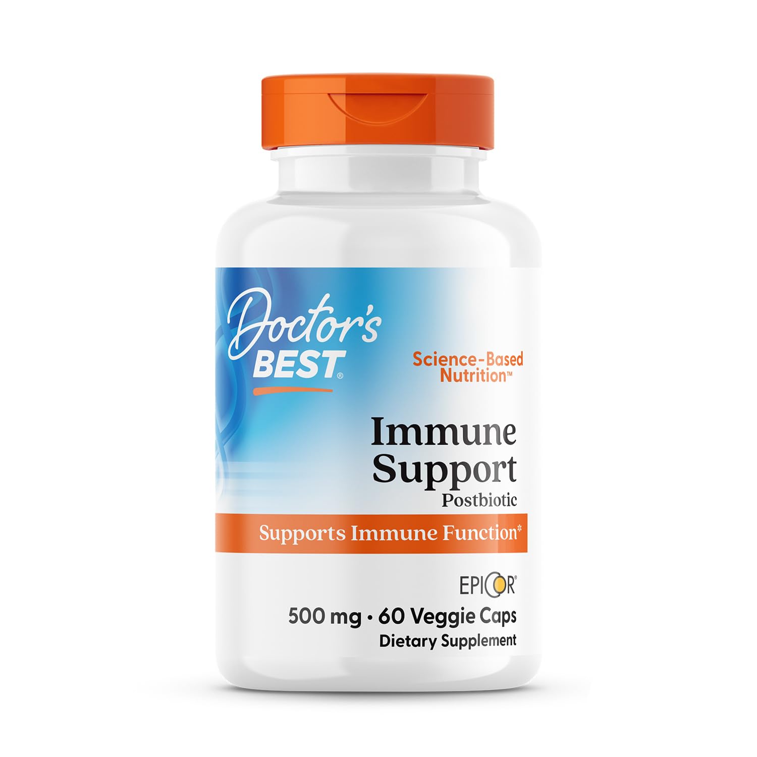 Doctor's BEST Immune Support bottle front highlighting postbiotic formula for immune support