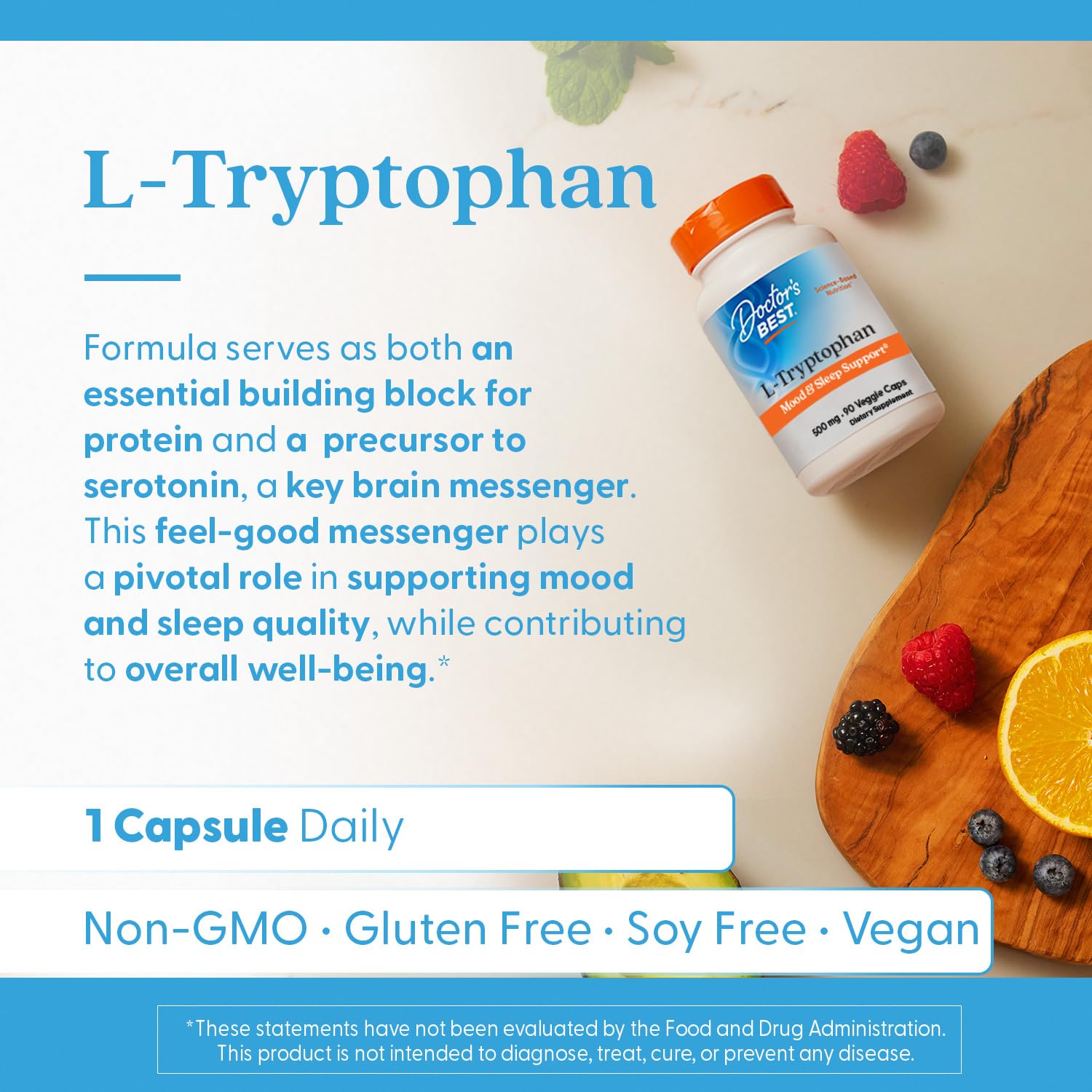 Close-up of L-Tryptophan serving size 1 capsule
