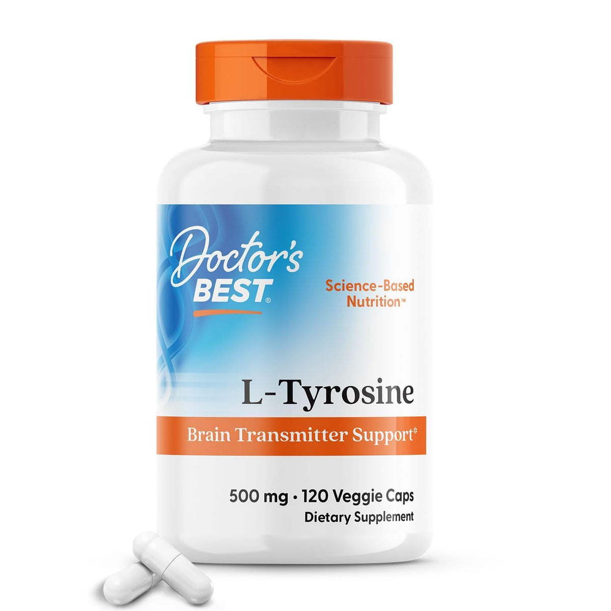 Front view of Doctors Best L-Tyrosine 500 mg veggie caps bottle