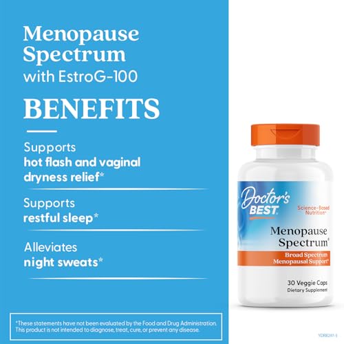 Doctor's Best Menopause Spectrum bottle back shows ingredients and usage information