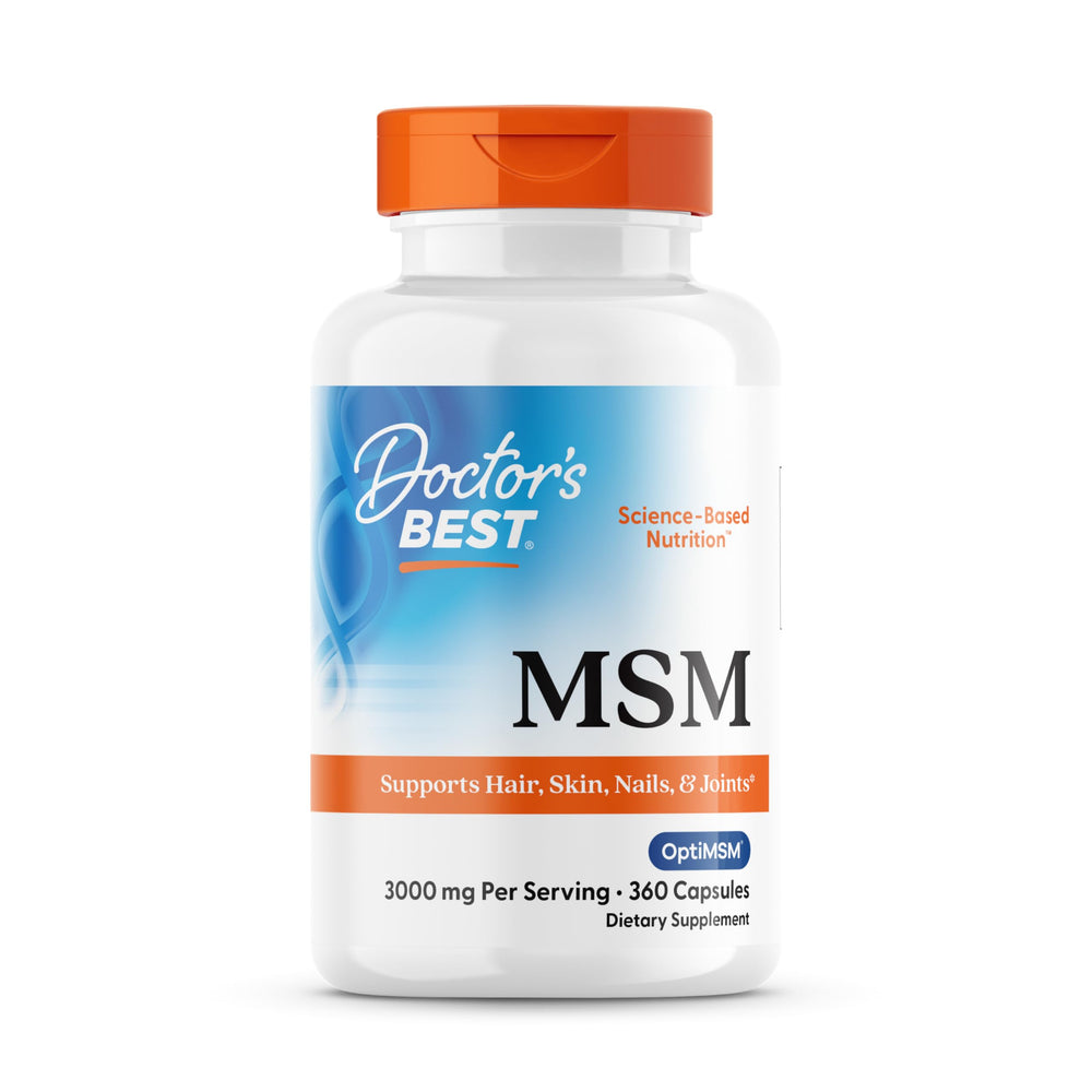 Bottle of Doctor's Best MSM with OptiMSM label