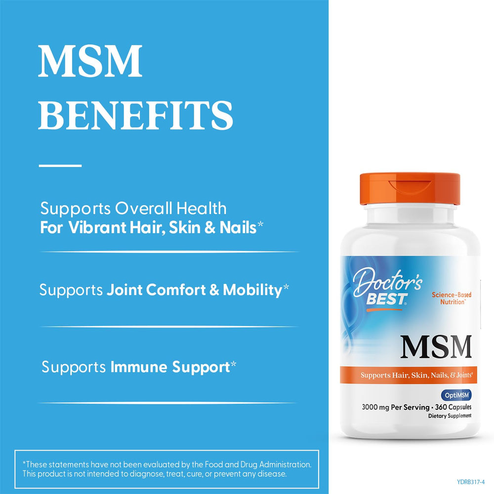 MSM bottle and capsules against white background