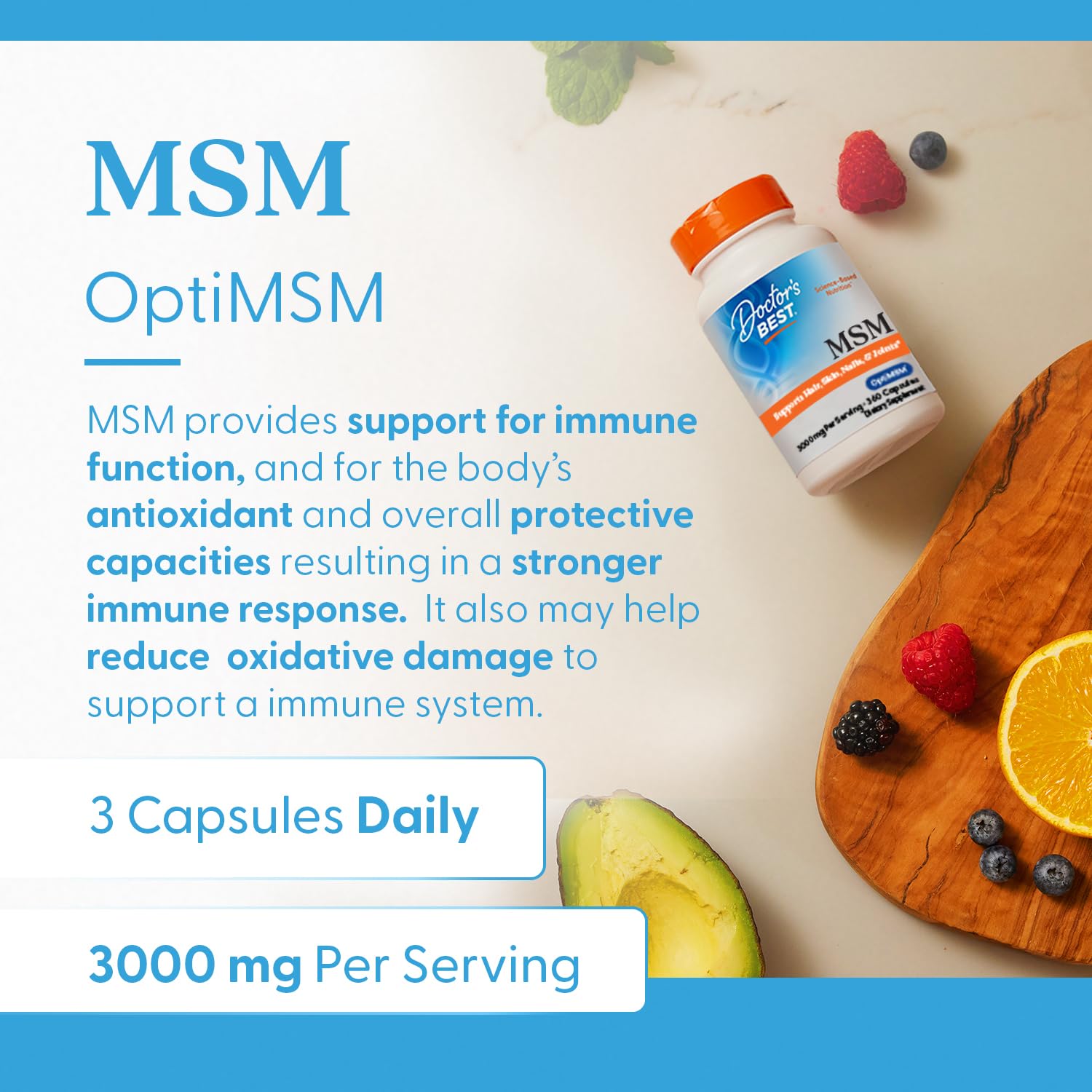 OptiMSM purity badge on Doctor's Best MSM packaging